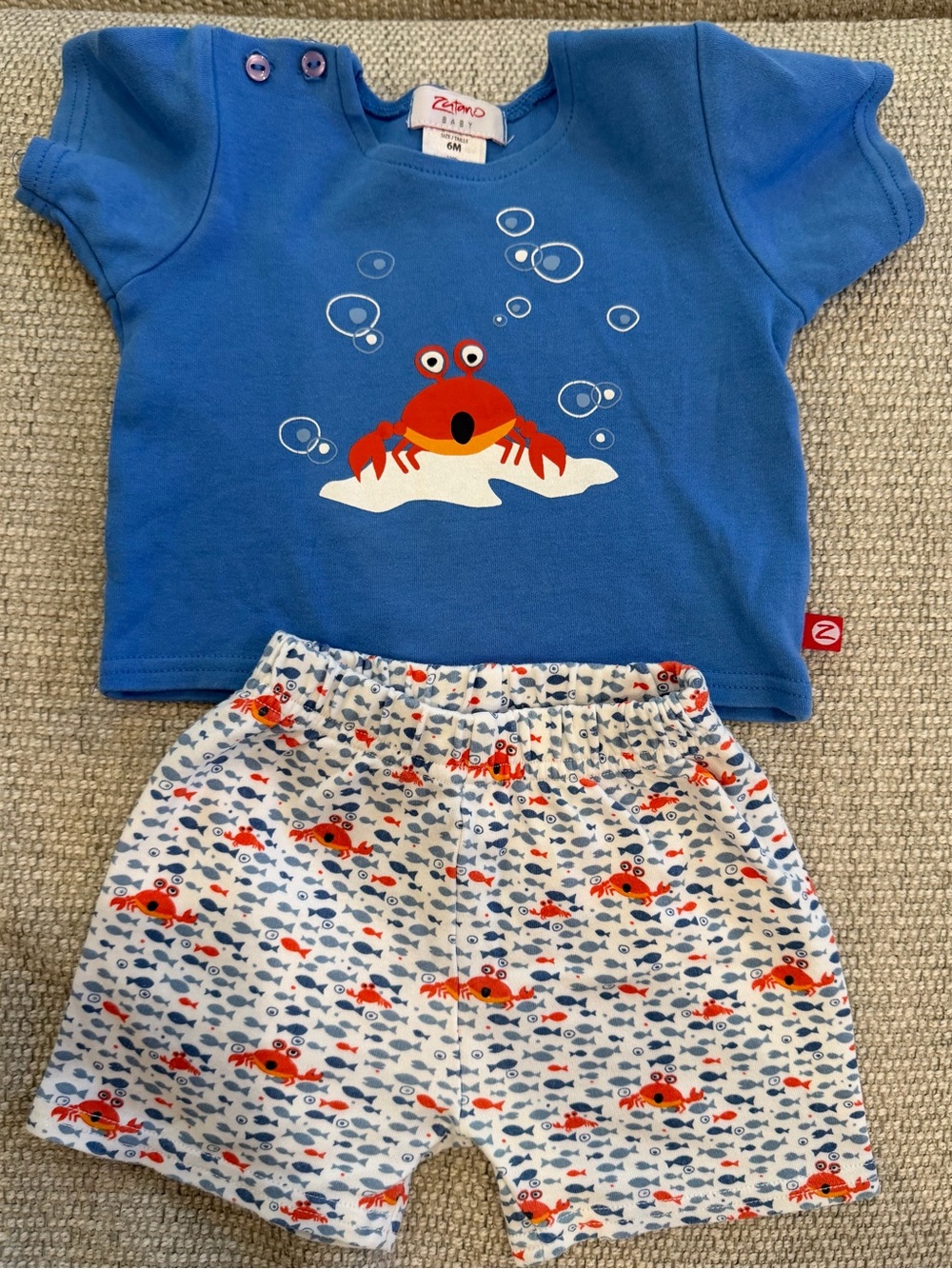 Zutano Blue Tee and Crab-Print Shorts Set
